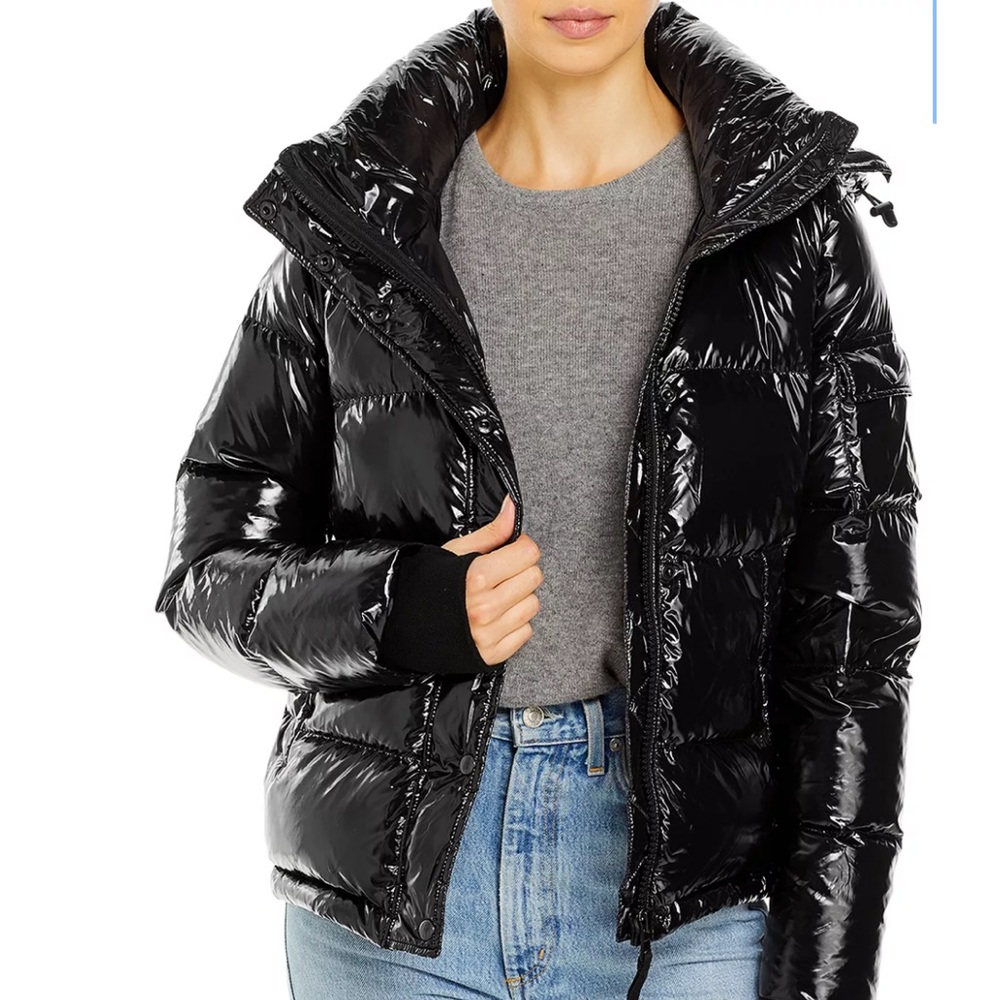 ❤️ Bloomingdale’s Aqua Lacquer Ella Down Puffer Onyx Jacket - ❤️